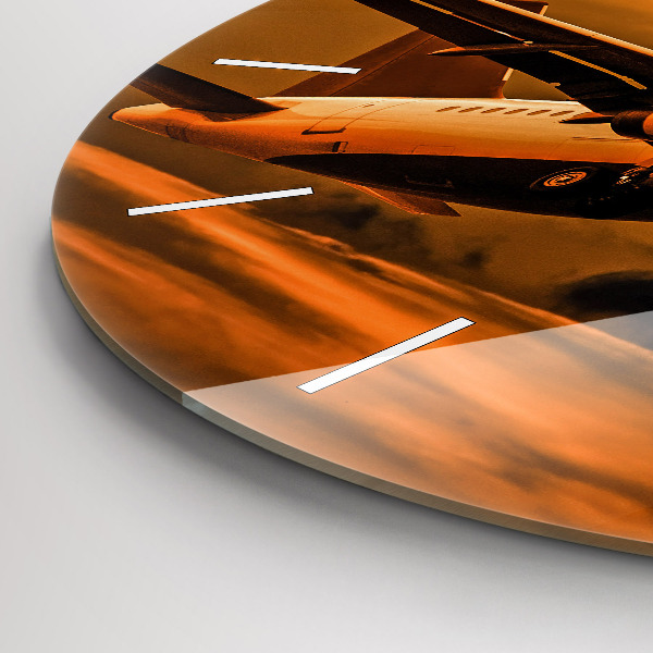 Round glass wall clock Travel by plane