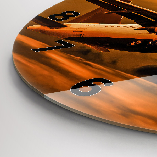 Round glass wall clock Travel by plane