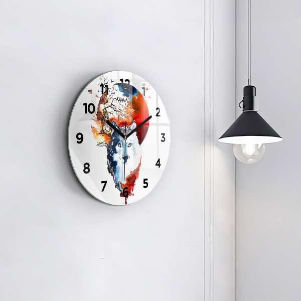 Round glass wall clock The Wolf and the Full Moon