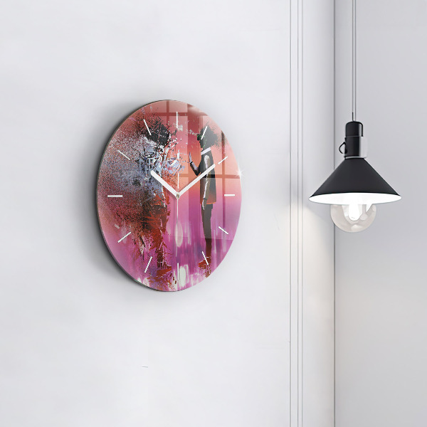 Round glass wall clock Cyberspace