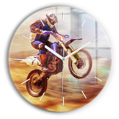 Round glass wall clock Motocross Enduro