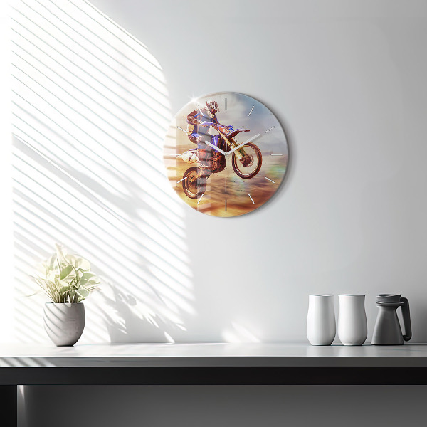 Round glass wall clock Motocross Enduro