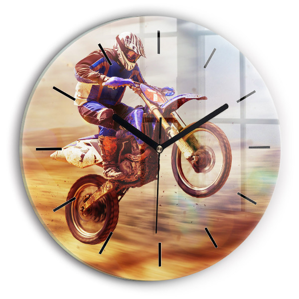 Round glass wall clock Motocross Enduro