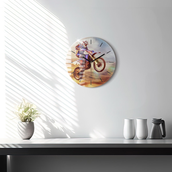 Round glass wall clock Motocross Enduro