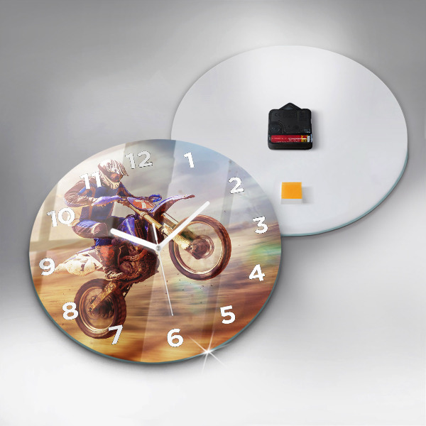 Round glass wall clock Motocross Enduro