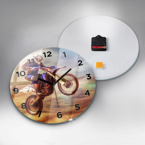 Round glass wall clock Motocross Enduro