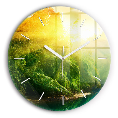 Round glass wall clock Peaceful nature
