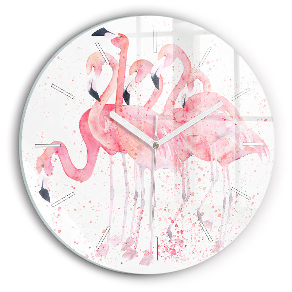 Round glass wall clock A Bunch of Flamingos
