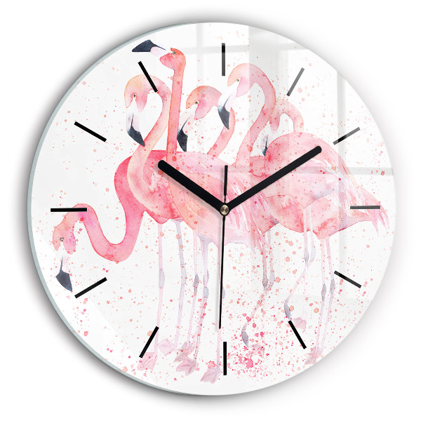 Round glass wall clock A Bunch of Flamingos