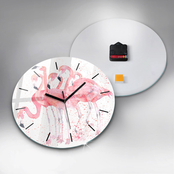 Round glass wall clock A Bunch of Flamingos