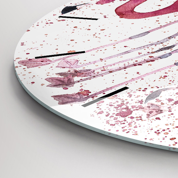 Round glass wall clock A Bunch of Flamingos