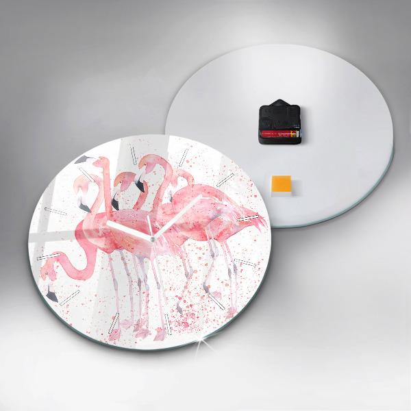 Round glass wall clock A Bunch of Flamingos