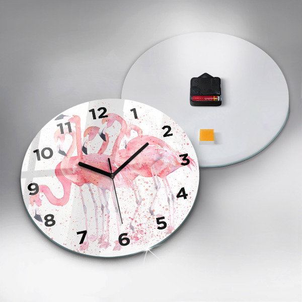 Round glass wall clock A Bunch of Flamingos