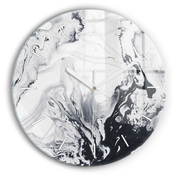 Round glass wall clock Abstract Ink Marble