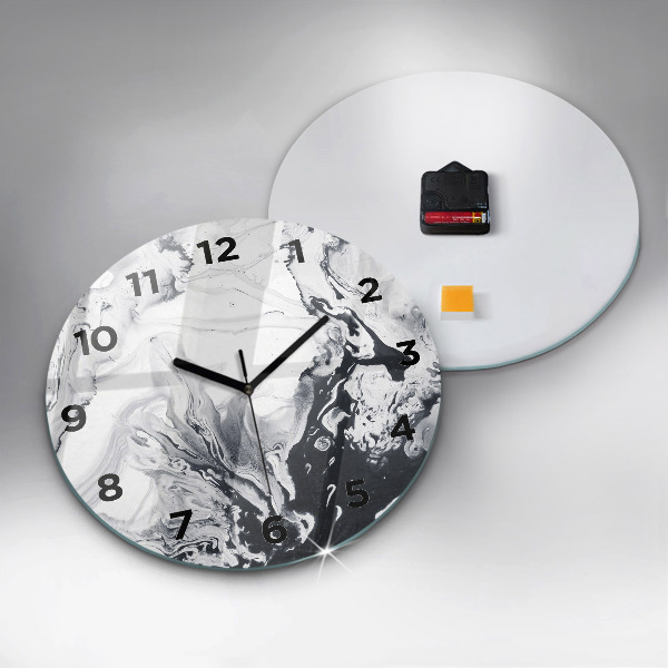 Round glass wall clock Abstract Ink Marble