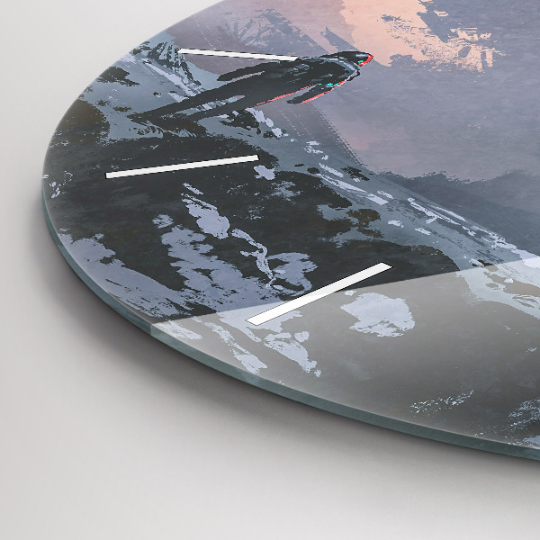 Round glass wall clock Astronauts abstract