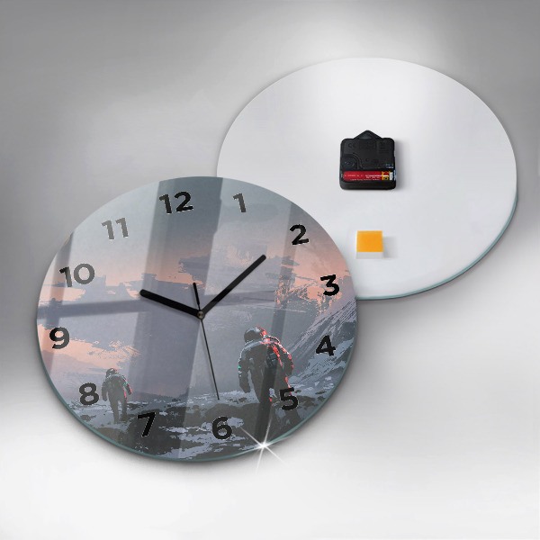 Round glass wall clock Astronauts abstract