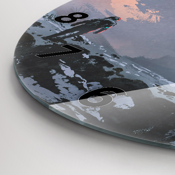 Round glass wall clock Astronauts abstract