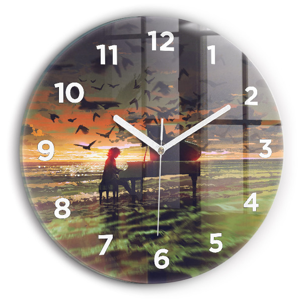 Round glass wall clock Concert on the beach