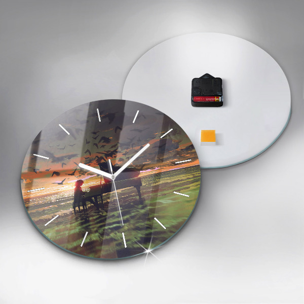 Round glass wall clock Concert on the beach
