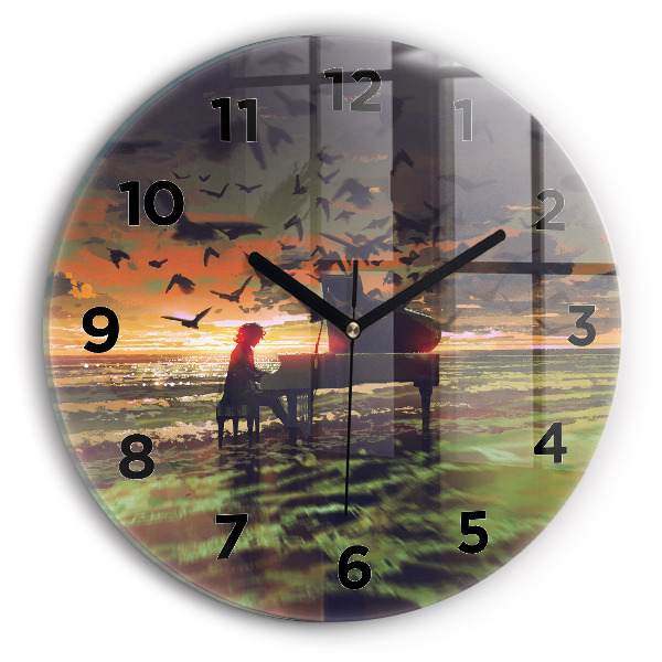 Round glass wall clock Concert on the beach