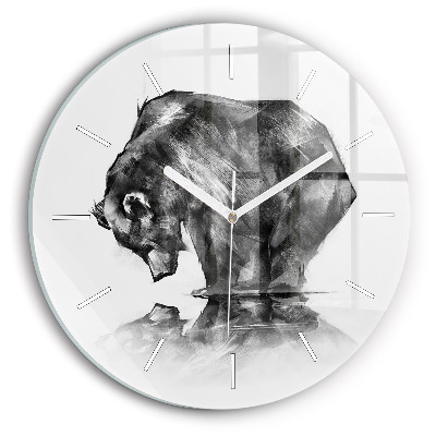 Round glass wall clock Cartoon bear