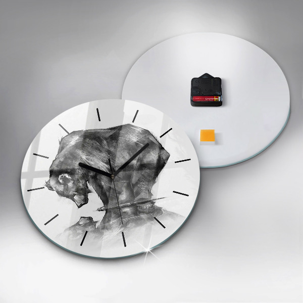 Round glass wall clock Cartoon bear
