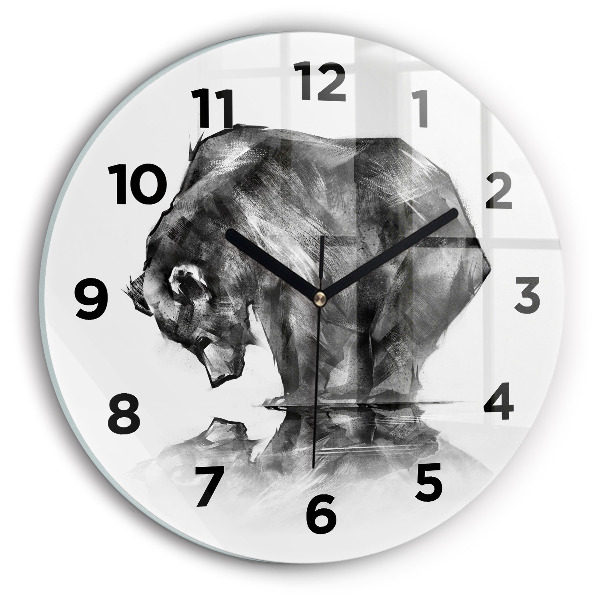 Round glass wall clock Cartoon bear