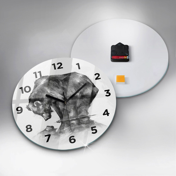 Round glass wall clock Cartoon bear