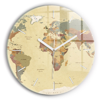 Round glass wall clock Vintage World Map