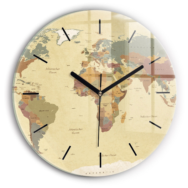 Round glass wall clock Vintage World Map