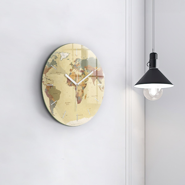 Round glass wall clock Vintage World Map