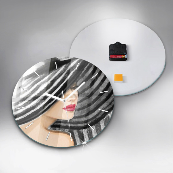 Round glass wall clock Woman in Black and White