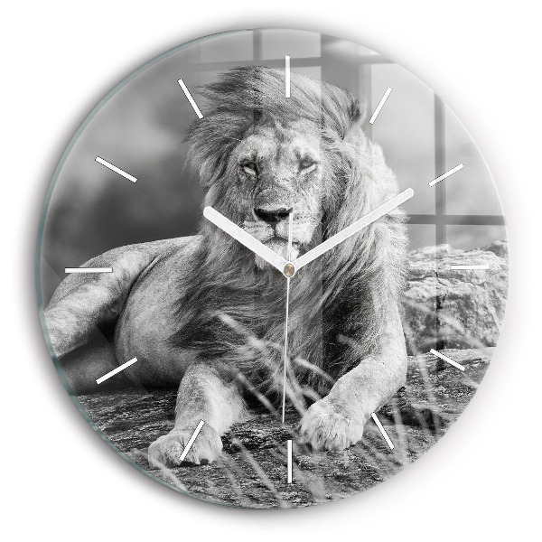 Round glass wall clock Abstraction - Lion