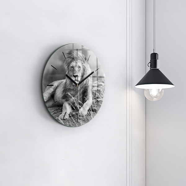 Round glass wall clock Abstraction - Lion