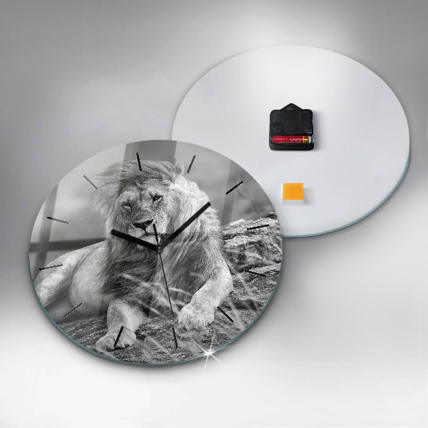 Round glass wall clock Abstraction - Lion