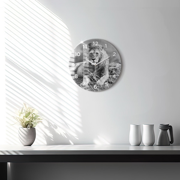 Round glass wall clock Abstraction - Lion