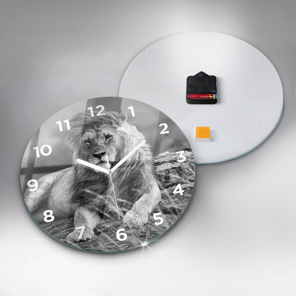 Round glass wall clock Abstraction - Lion