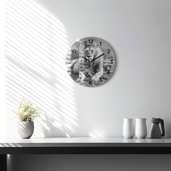 Round glass wall clock Abstraction - Lion