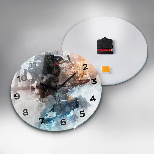 Round glass wall clock Abstract faces
