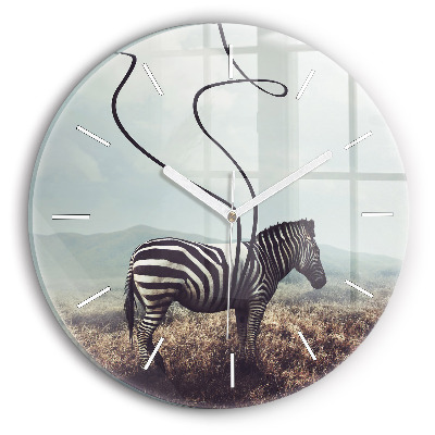 Round glass wall clock Zebra – Abstraction