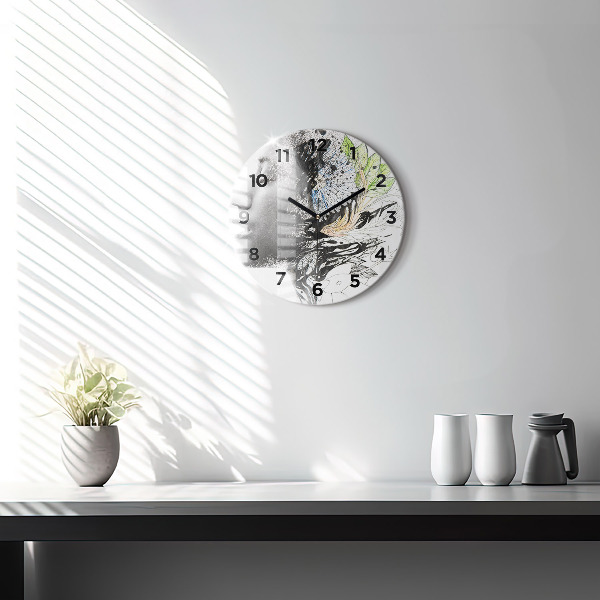 Round glass wall clock Abstract woman's face