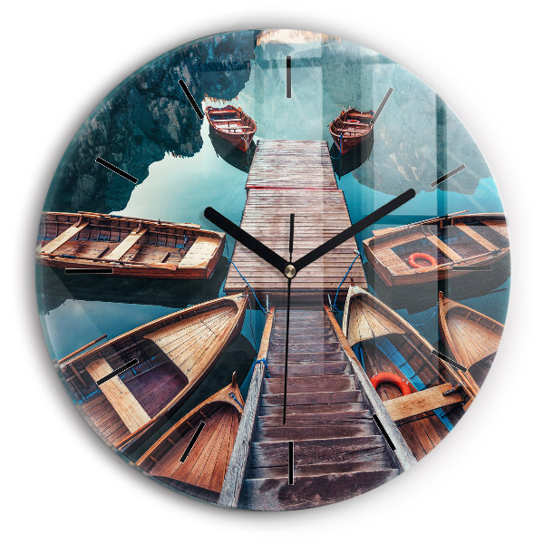 Round glass wall clock Pier and Lake