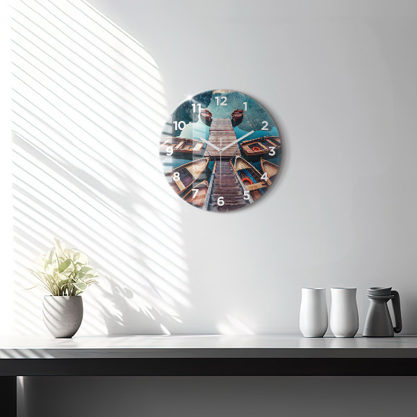 Round glass wall clock Pier and Lake