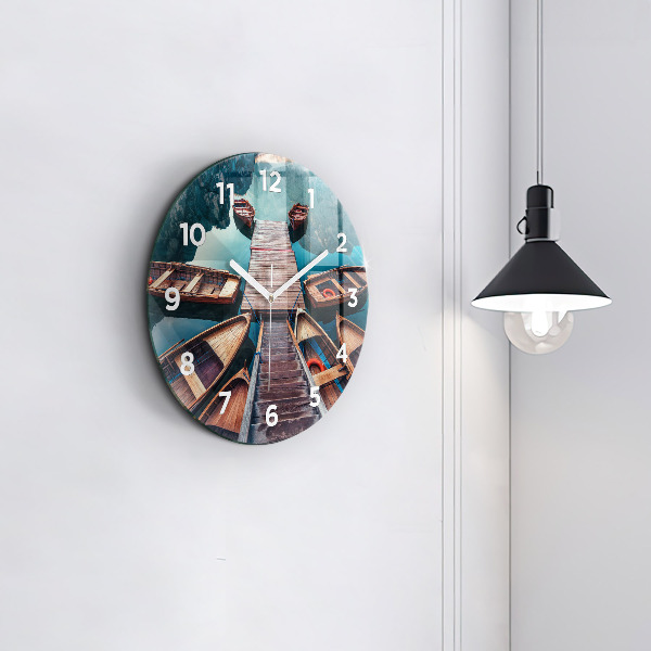 Round glass wall clock Pier and Lake