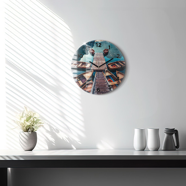 Round glass wall clock Pier and Lake
