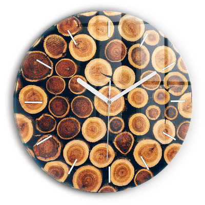 Round glass wall clock Wood