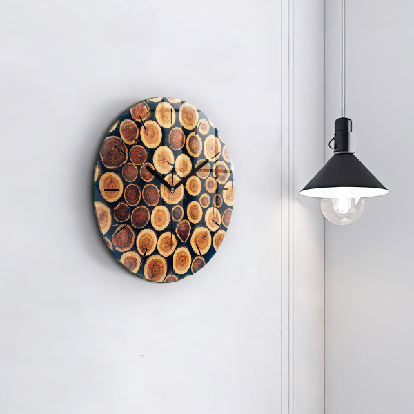 Round glass wall clock Wood