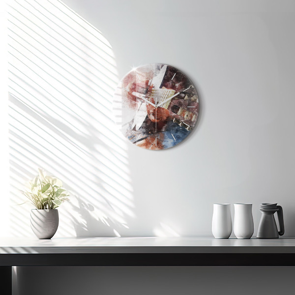 Round glass wall clock Guitar Visualization