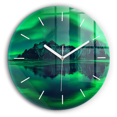 Round glass wall clock Northern lights